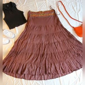 Vintage Brown Tiered Fairy Maxi Skirt Brass Sequins Medium/Large adjustable weis